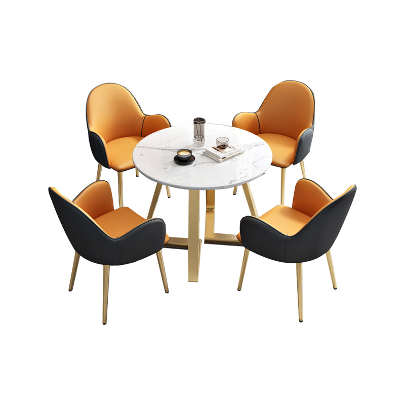 Glam Stone Furniture Set of 5 Round Shape Dinette Table with Upholstered Chair