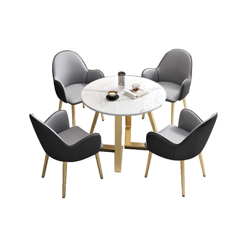 Glam Stone Furniture Set of 5 Round Shape Dinette Table with Upholstered Chair