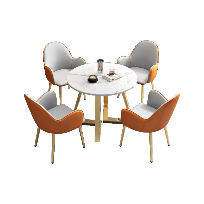 Glam Stone Furniture Set of 5 Round Shape Dinette Table with Upholstered Chair