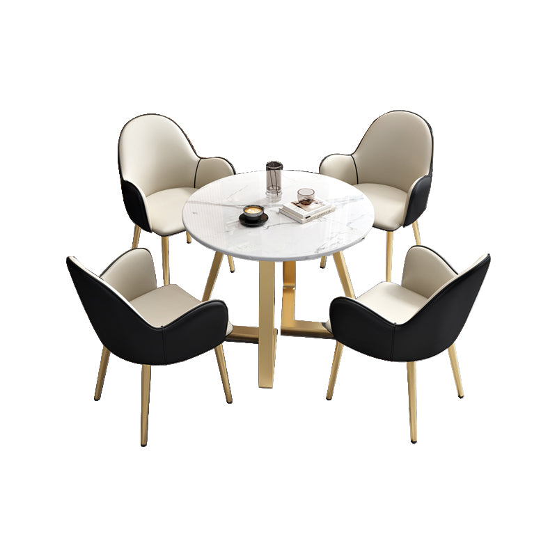 Glam Stone Furniture Set of 5 Round Shape Dinette Table with Upholstered Chair