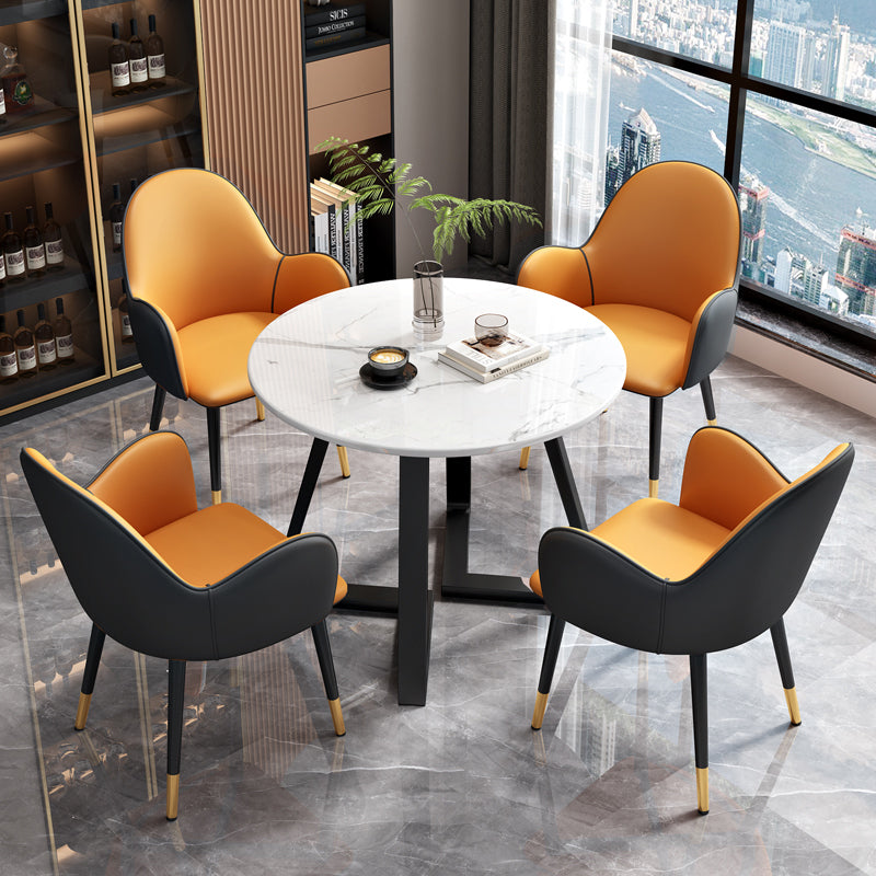 Glam Stone Furniture Set of 5 Round Shape Dinette Table with Upholstered Chair