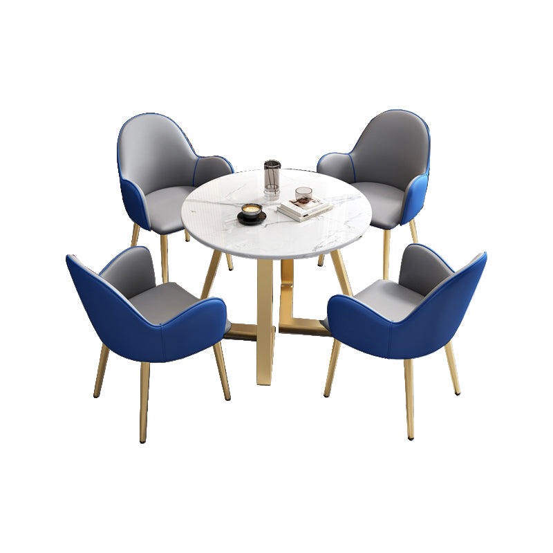 Glam Stone Furniture Set of 5 Round Shape Dinette Table with Upholstered Chair