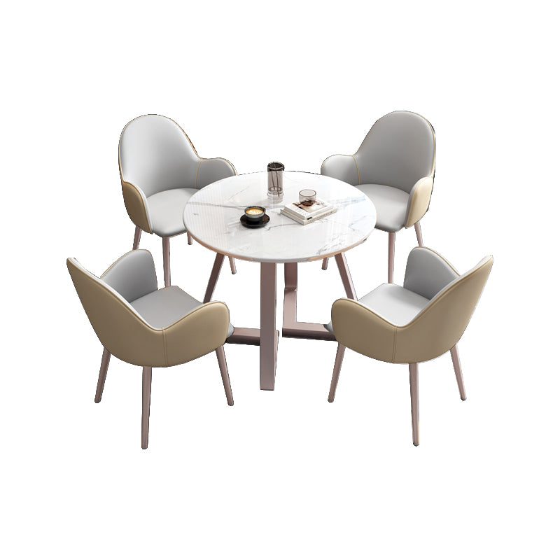 Glam Stone Furniture Set of 5 Round Shape Dinette Table with Upholstered Chair