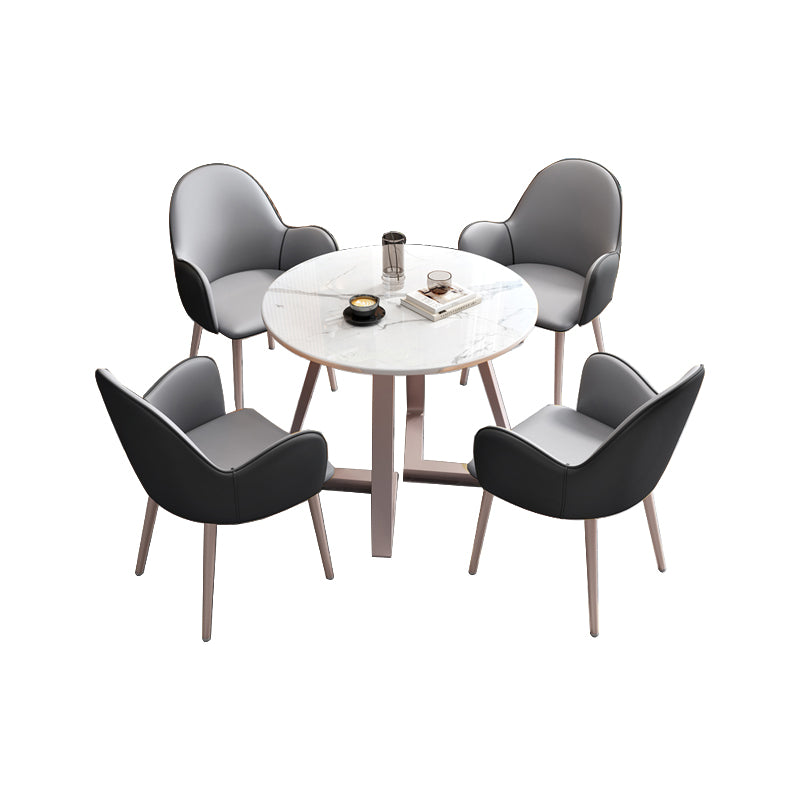 Glam Stone Furniture Set of 5 Round Shape Dinette Table with Upholstered Chair
