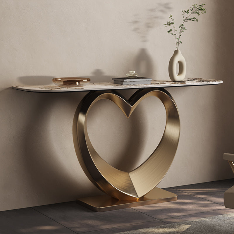 Half Moon Shape Contemporary Console Table Gold Stone Console Sofa Table