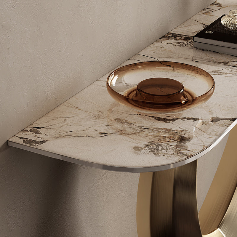 Half Moon Shape Contemporary Console Table Gold Stone Console Sofa Table