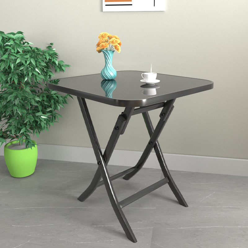 Modern Square Glass Desktop Collapsible Dining Table Metal Legs for Dining Room