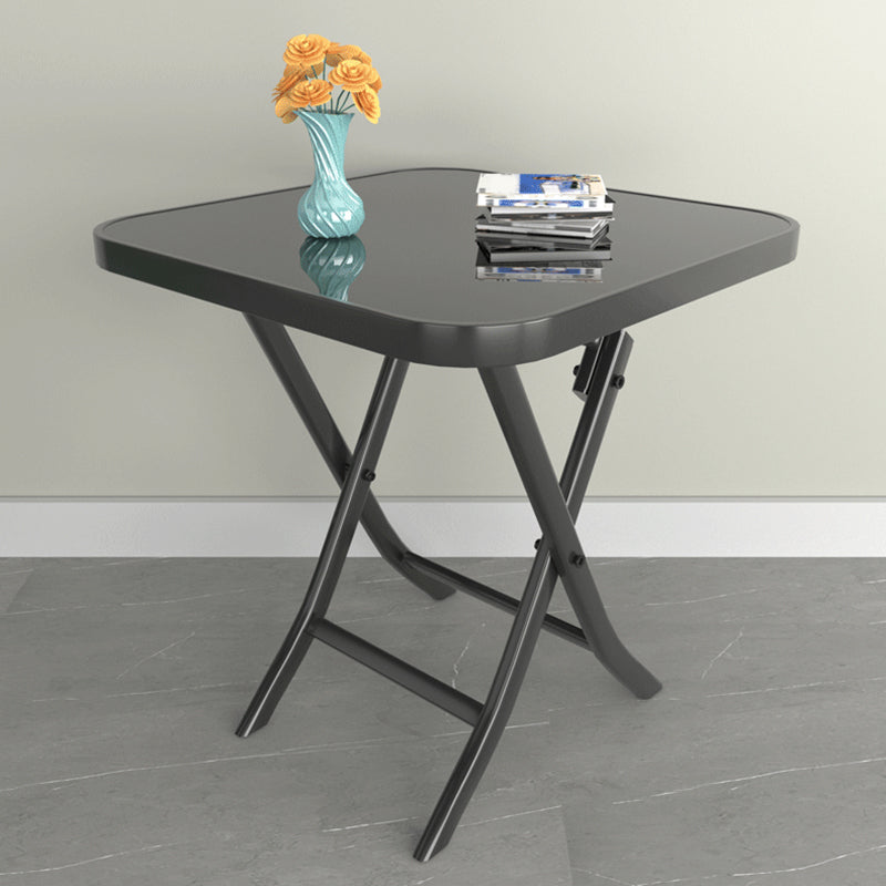 Modern Square Glass Desktop Collapsible Dining Table Metal Legs for Dining Room