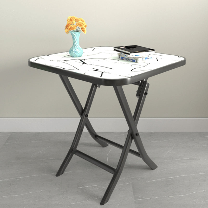 Modern Square Glass Desktop Collapsible Dining Table Metal Legs for Dining Room