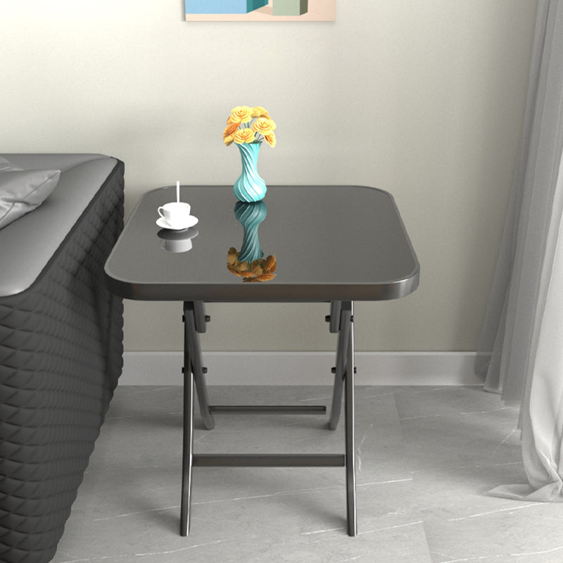 Modern Square Glass Desktop Collapsible Dining Table Metal Legs for Dining Room