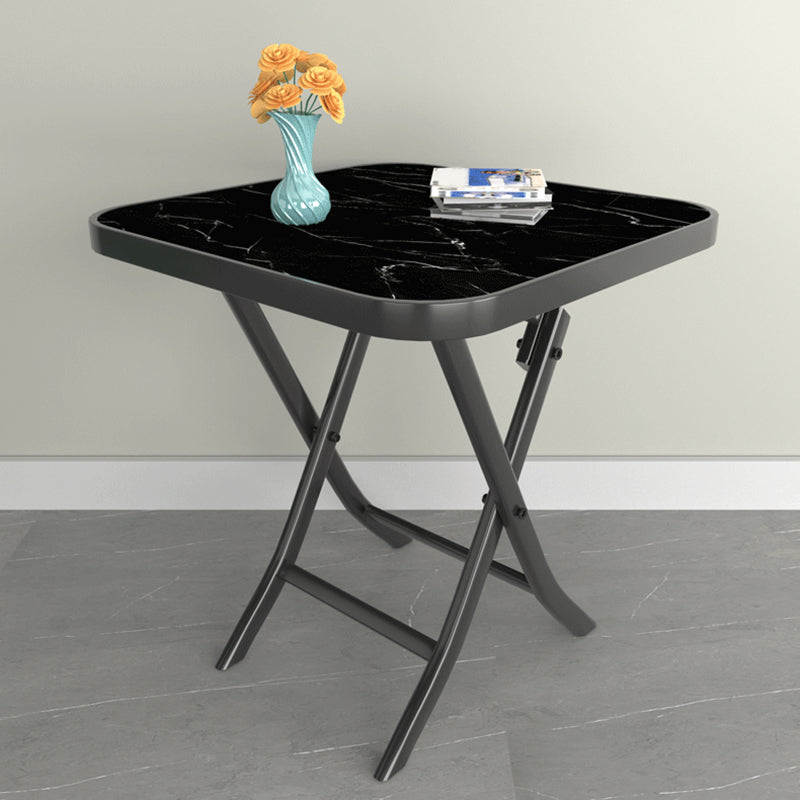 Modern Square Glass Desktop Collapsible Dining Table Metal Legs for Dining Room