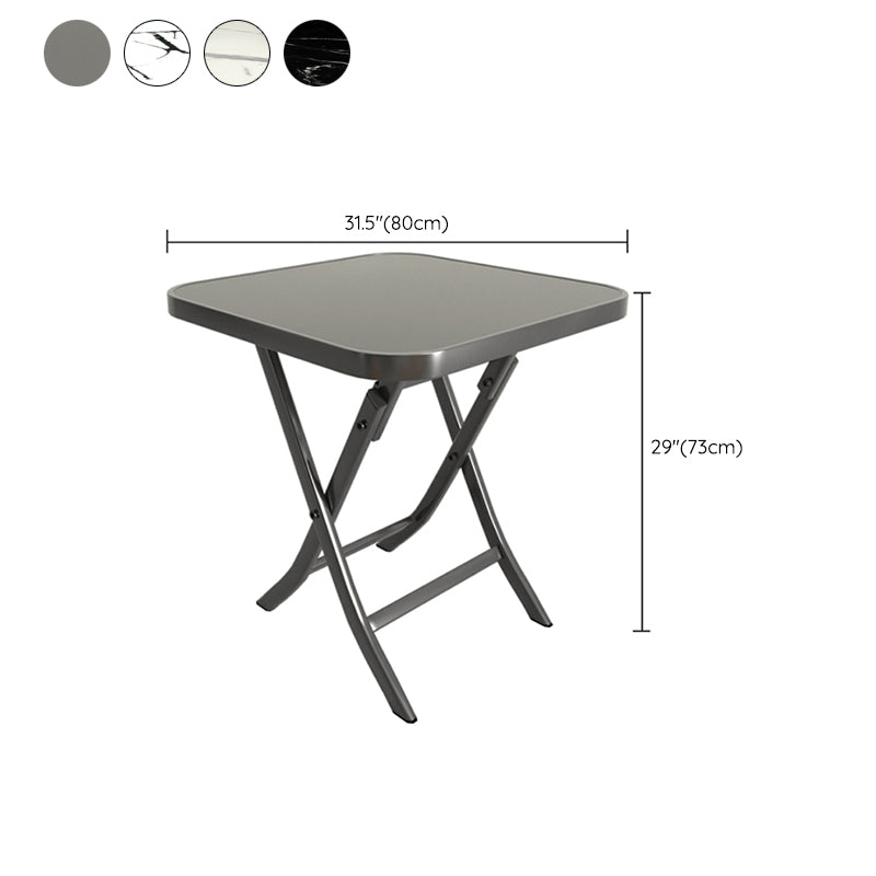 Modern Square Glass Desktop Collapsible Dining Table Metal Legs for Dining Room