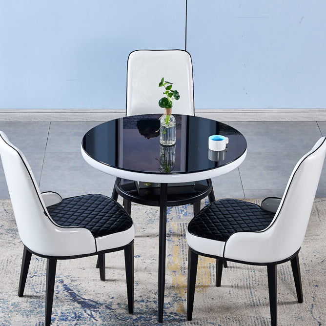 Modern Round Glass Desktop Storable Dining Table for Dining Room