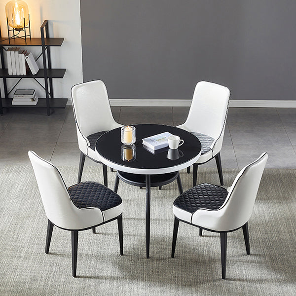 Modern Round Glass Desktop Storable Dining Table for Dining Room