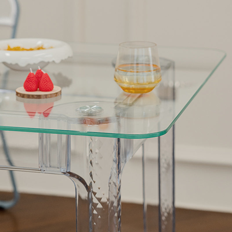 Modern Tempered Glass Desktop Geometric Acrylic Legs Dining Table for Dining Room