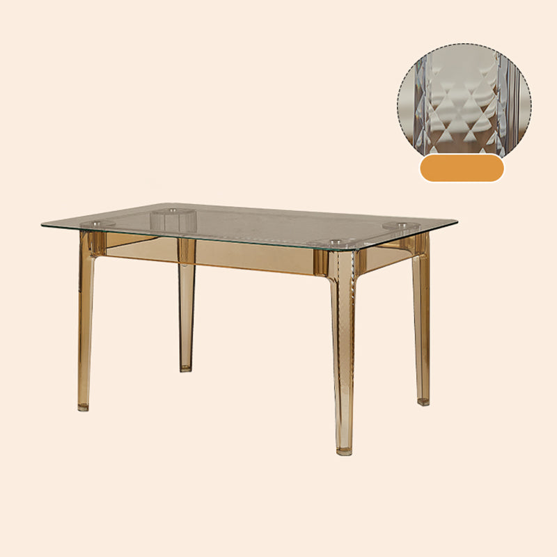 Modern Tempered Glass Desktop Geometric Acrylic Legs Dining Table for Dining Room