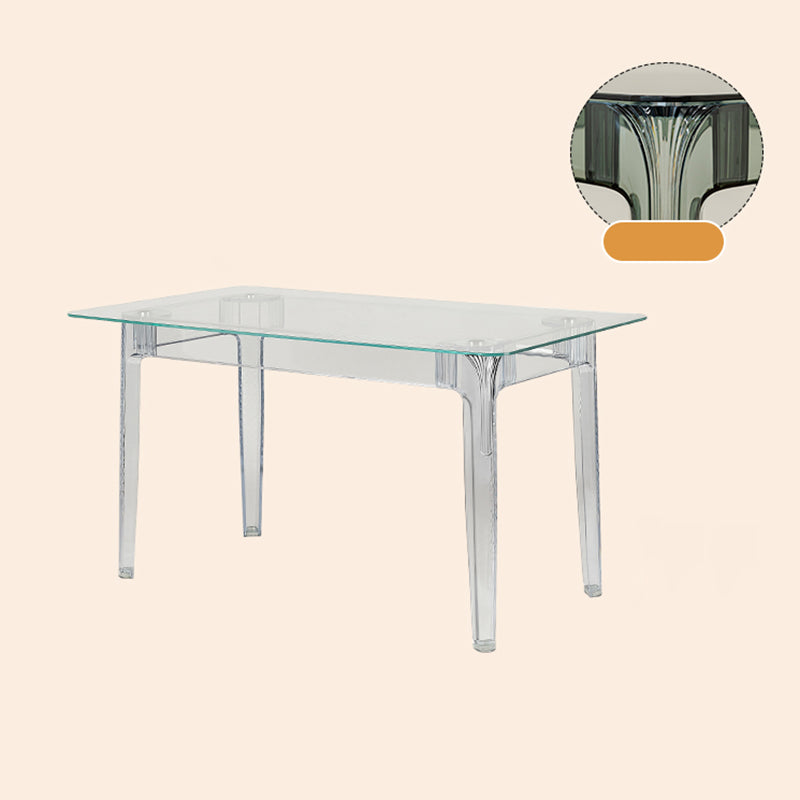 Modern Tempered Glass Desktop Geometric Acrylic Legs Dining Table for Dining Room