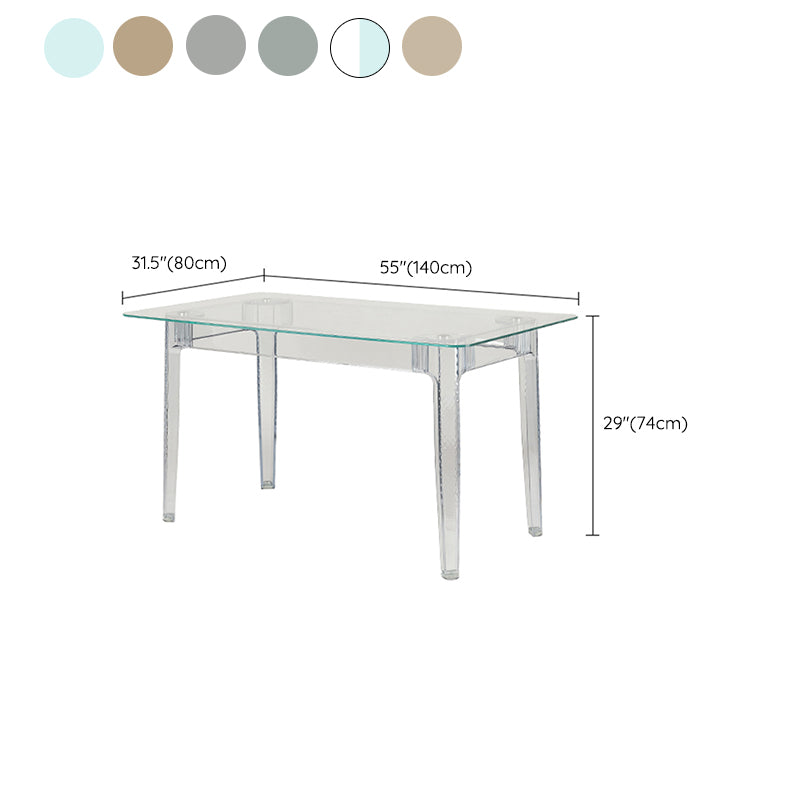 Modern Tempered Glass Desktop Geometric Acrylic Legs Dining Table for Dining Room
