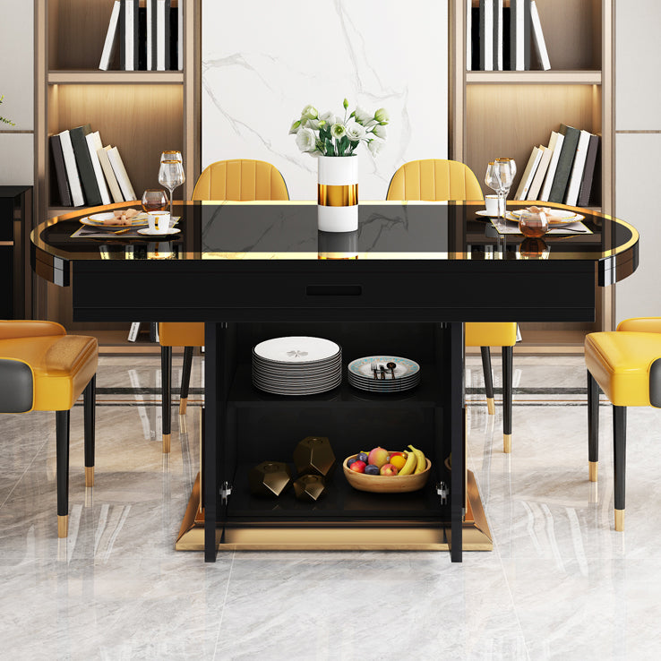 Modern Collapsible Tempered Glass Desktop Dining Table with Lockers for Dining Room