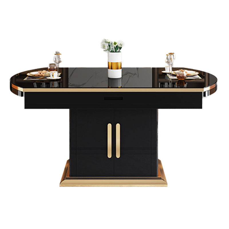 Modern Collapsible Tempered Glass Desktop Dining Table with Lockers for Dining Room