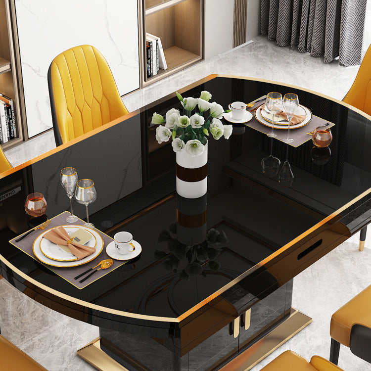 Modern Collapsible Tempered Glass Desktop Dining Table with Lockers for Dining Room