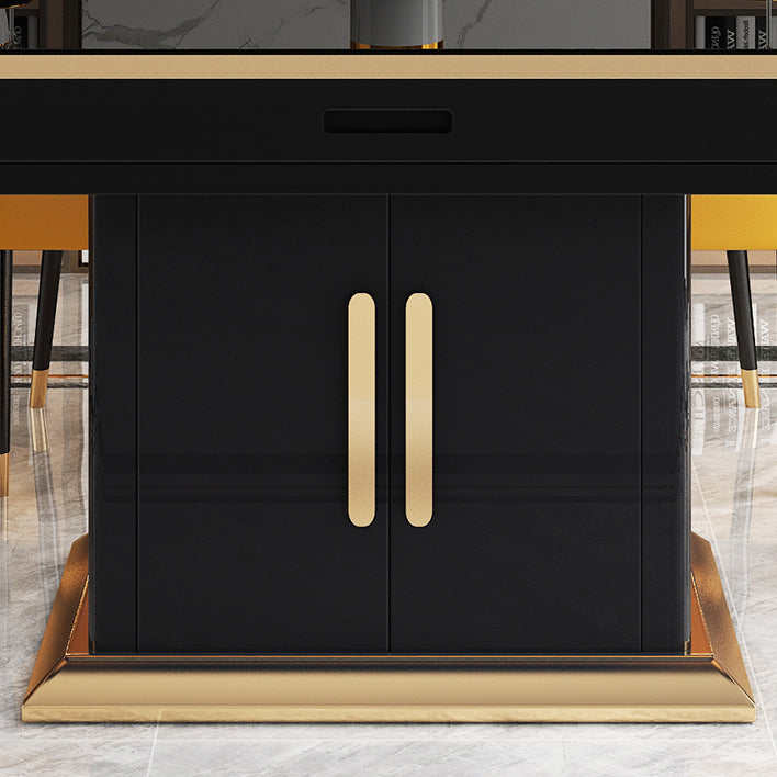 Modern Collapsible Tempered Glass Desktop Dining Table with Lockers for Dining Room
