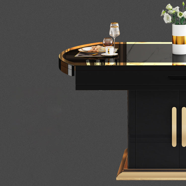 Modern Collapsible Tempered Glass Desktop Dining Table with Lockers for Dining Room