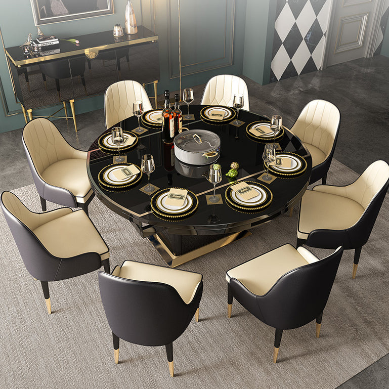 Modern Round Tempered Glass Desktop Collapsible Dining Table for Dining Room
