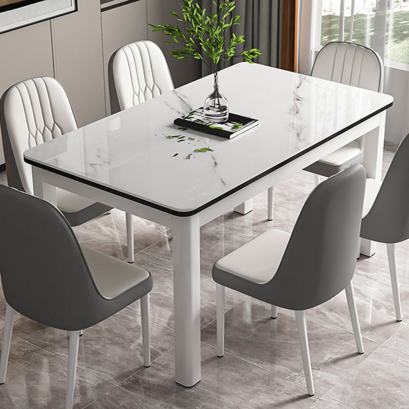 Modern Glass Desktop Rectangle Dining Table Metal Legs for Dining Room