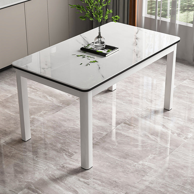 Modern Glass Desktop Rectangle Dining Table Metal Legs for Dining Room