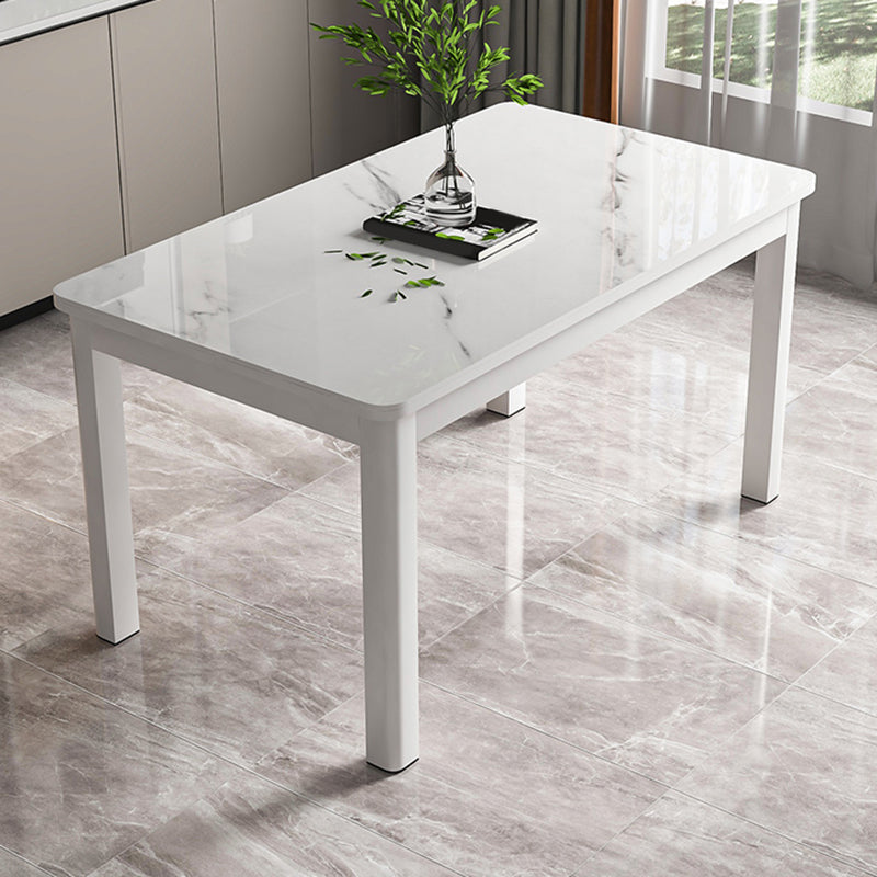 Modern Glass Desktop Rectangle Dining Table Metal Legs for Dining Room
