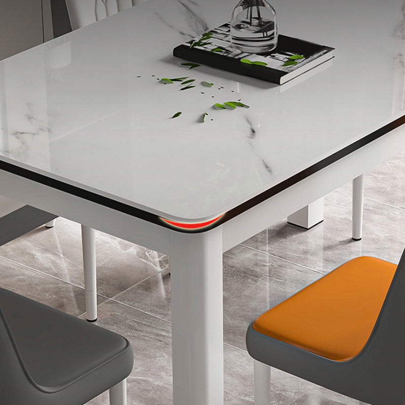 Modern Glass Desktop Rectangle Dining Table Metal Legs for Dining Room