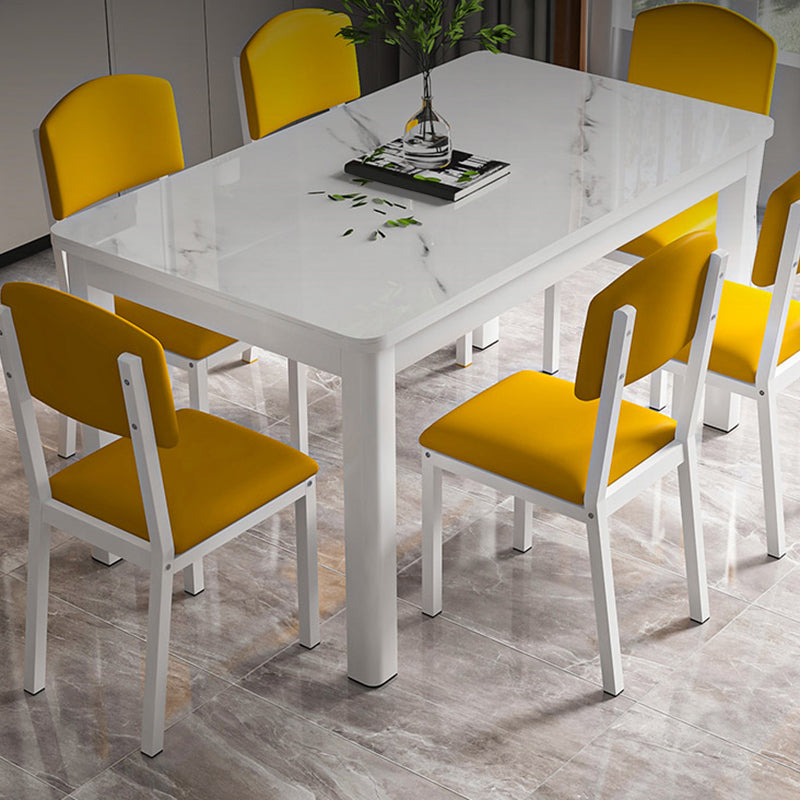 Modern Glass Desktop Rectangle Dining Table Metal Legs for Dining Room
