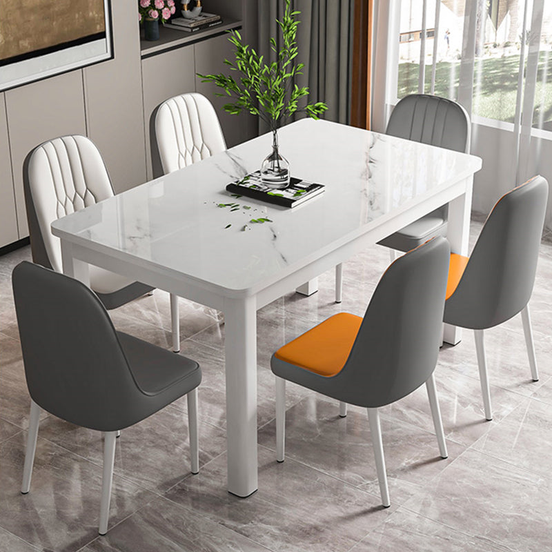 Modern Glass Desktop Rectangle Dining Table Metal Legs for Dining Room