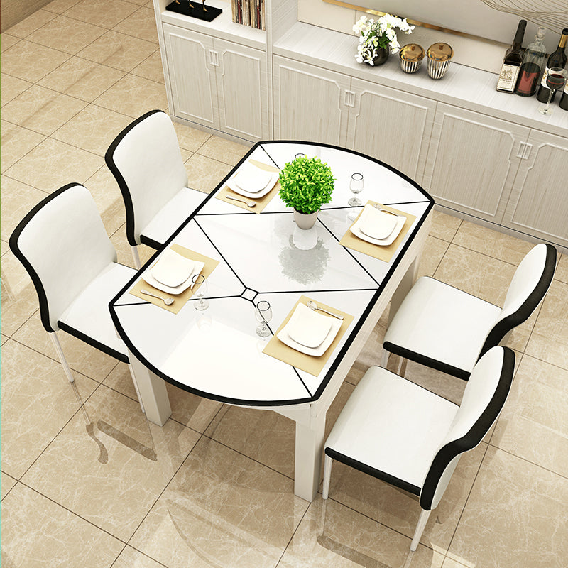 Modern Glass Desktop Stretchable Dining Table Oak Base for Dining Room