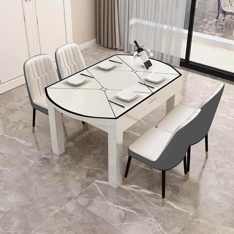 Modern Glass Desktop Stretchable Dining Table Oak Base for Dining Room