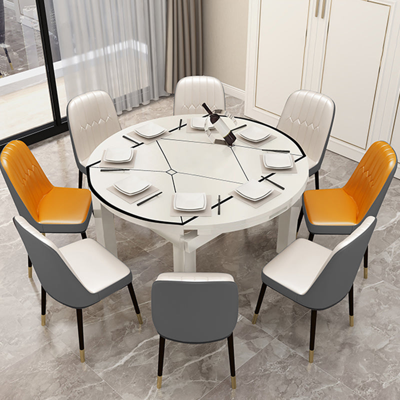 Modern Glass Desktop Stretchable Dining Table Oak Base for Dining Room