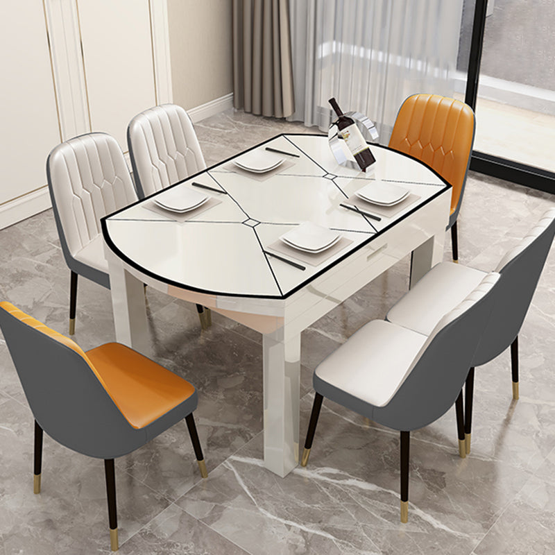 Modern Glass Desktop Stretchable Dining Table Oak Base for Dining Room