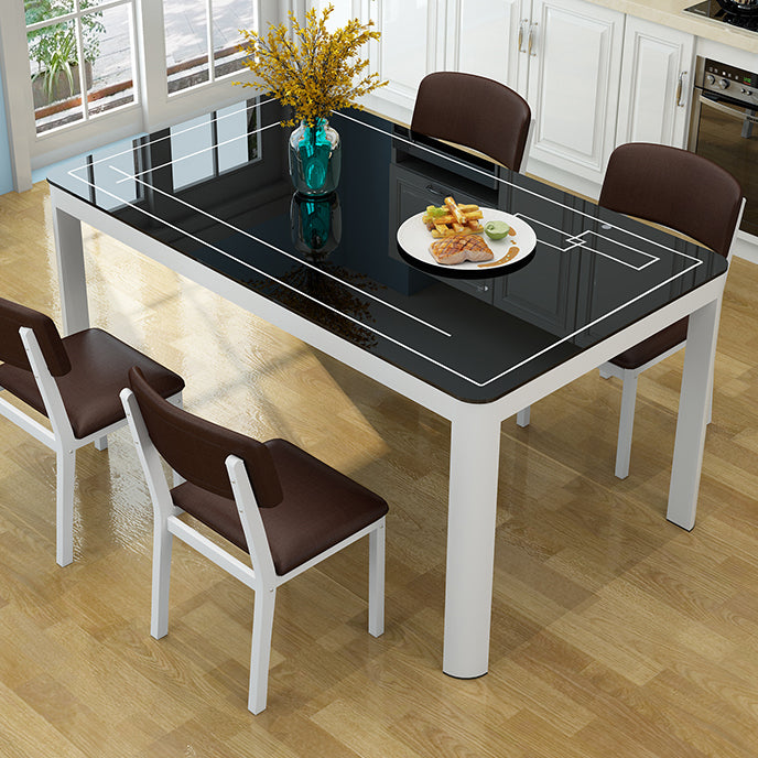 Modern Glass Desktop Rectangle Dining Table 4 Legs for Dining Room