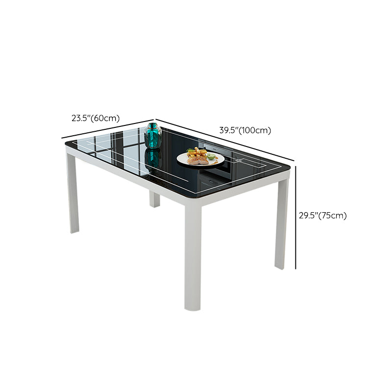 Modern Glass Desktop Rectangle Dining Table 4 Legs for Dining Room