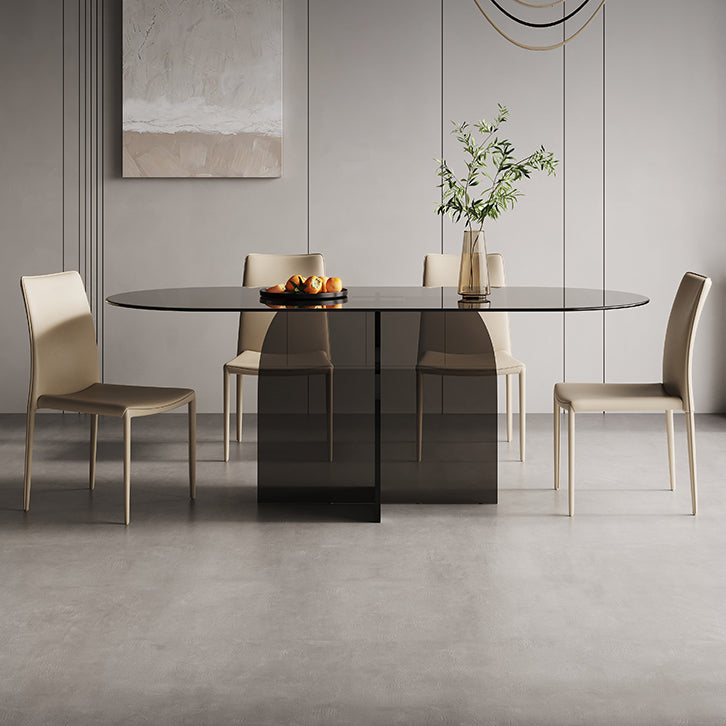 Modern Transparent Gray Glass Desktop Ellipse Dining Table for Dining Room