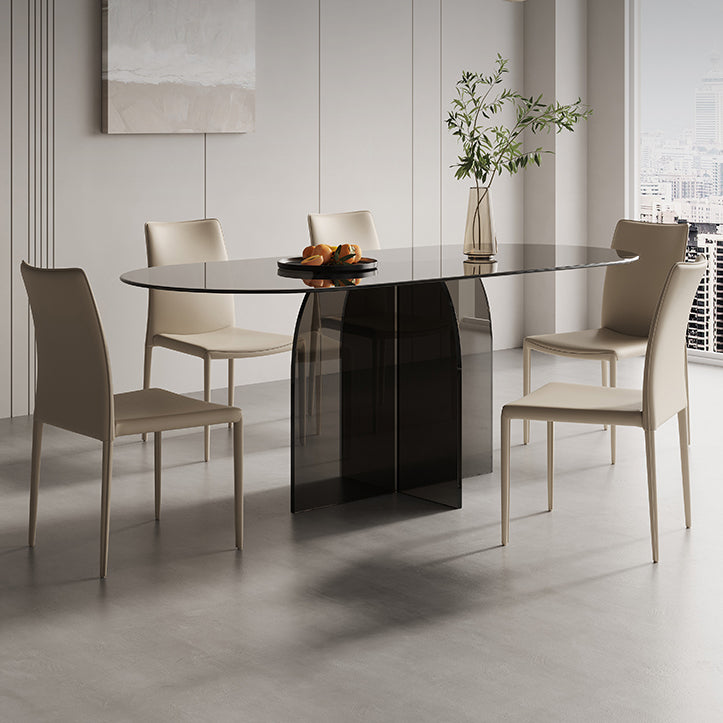 Modern Transparent Gray Glass Desktop Ellipse Dining Table for Dining Room