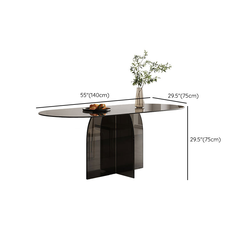 Modern Transparent Gray Glass Desktop Ellipse Dining Table for Dining Room