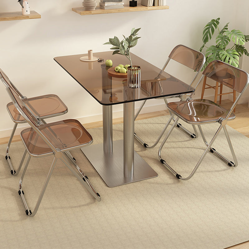 Modern Glass Desktop Geometric Dining Table Metal Base for Dining Room