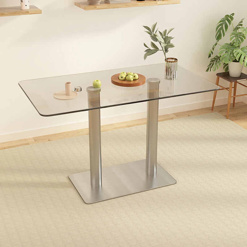 Modern Glass Desktop Geometric Dining Table Metal Base for Dining Room