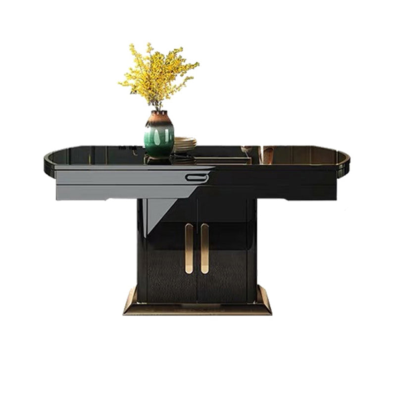 Modern Collapsible Glass Desktop Dining Table with Lockers for Dining Room