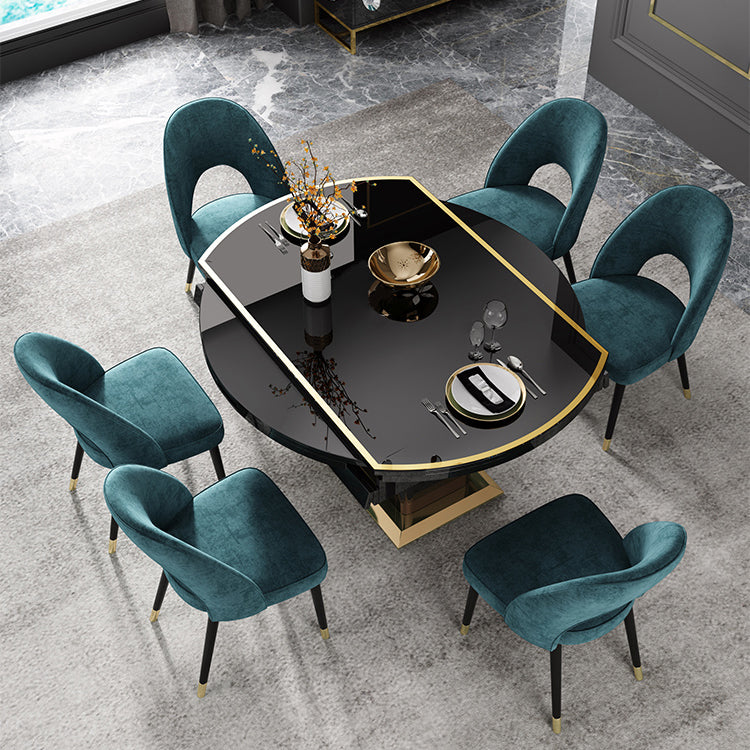 Modern Collapsible Glass Desktop Dining Table with Lockers for Dining Room