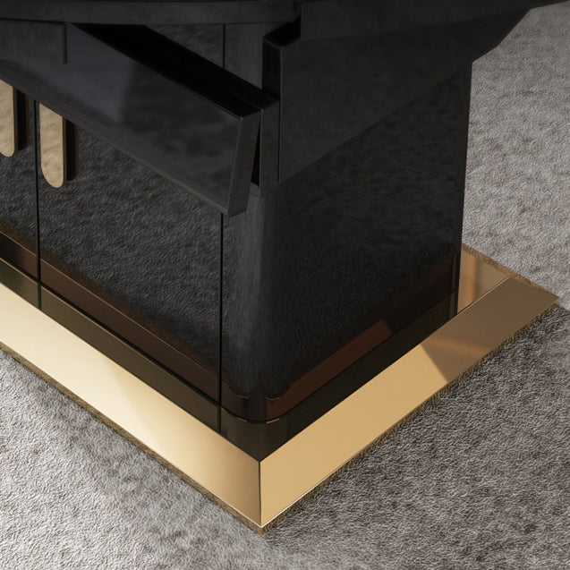 Modern Collapsible Glass Desktop Dining Table with Lockers for Dining Room