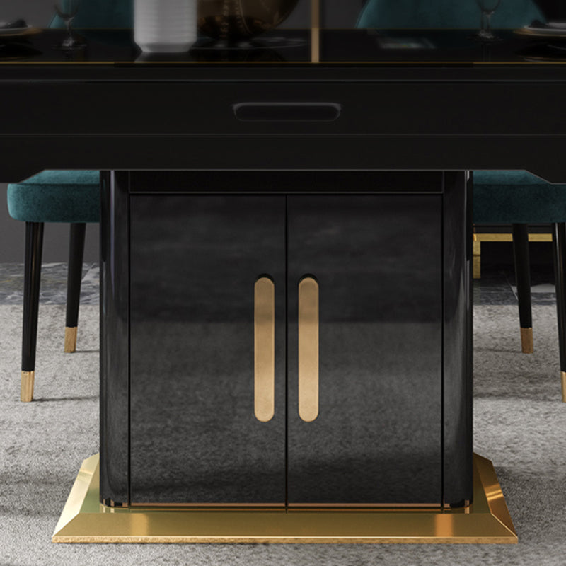 Modern Collapsible Glass Desktop Dining Table with Lockers for Dining Room