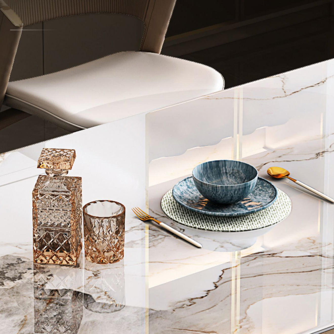 Glossy White Stone Top Dining Table Set for Home 1/2/5/7 Pcs Modern Dinette Set